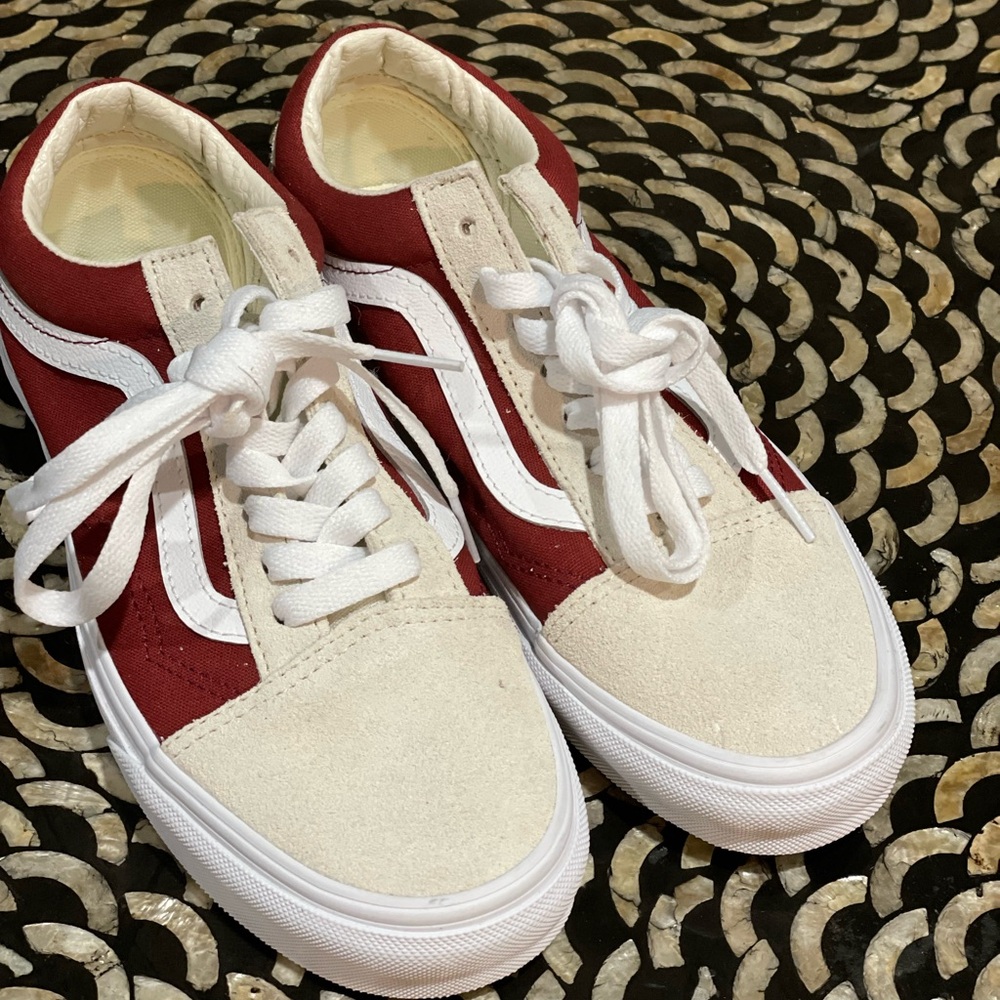 Vans Red and Cream Old Skool Lace-Up Shoes